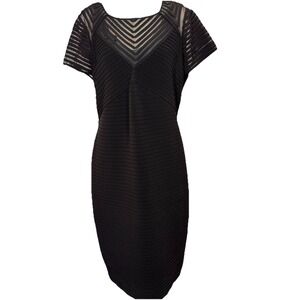 CALVIN KLEIN - Black Pin Tuck w/ Illusion Tiered Stretchy Bodycon Dress Size 14